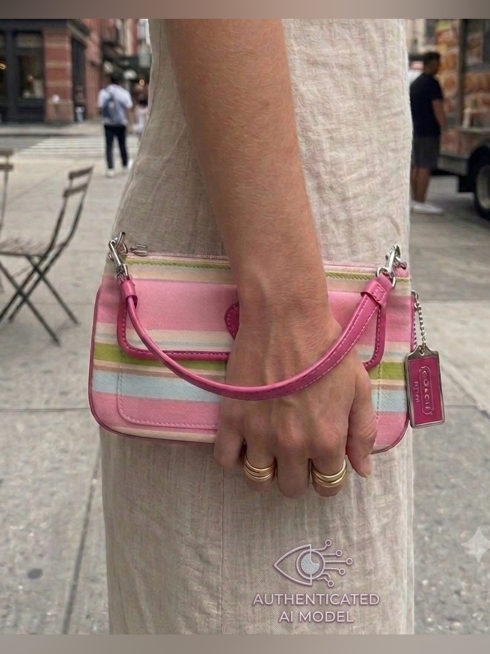 Coach Pink Striped Wristlet